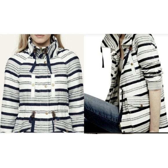 Oversized Breton Stripe Anorak Nautical Preppy Coat Jacket Women's XS - Picture 2 of 16